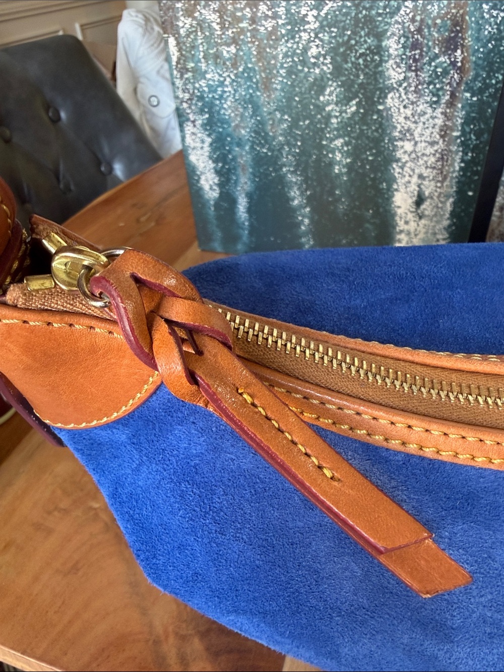 Dooney & Bourke Quiet Luxury 2020’s Italian Suede Hobo Bag Royal Blue EUC - Picture 14 of 16